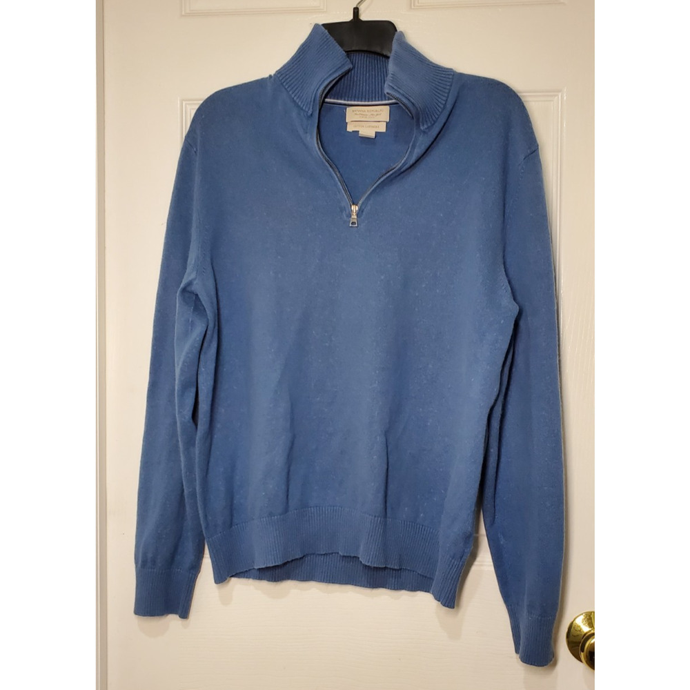 Banana Republic Mens 1/2 Zip Cotton Cashmere Silk Navy Pullover Sweater Small